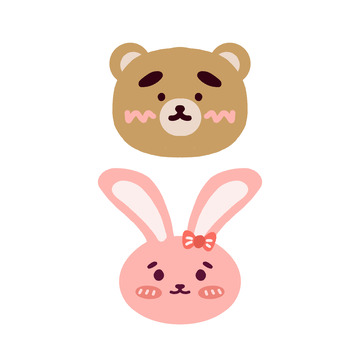 粉棕卡通可爱小熊兔子贴纸手绘元素
