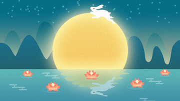 深蓝绿色小清新手绘卡通中秋背景元素