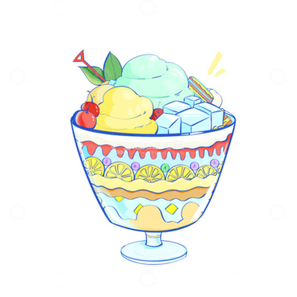 源文件下载【趣麦麦图】蓝色小清新圣代冰淇淋夏日清凉装饰手绘