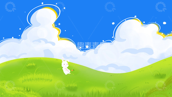 源文件下载【趣麦麦图】绿色治愈儿插风悠闲的兔子度假踏青手绘背景