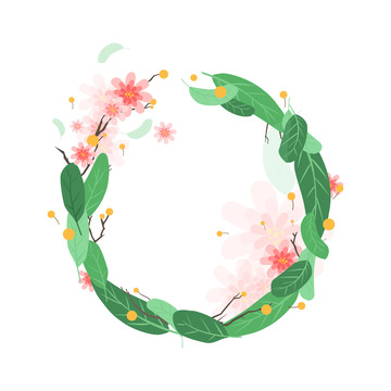 绿色小清新文艺植物树叶花纹装饰插画