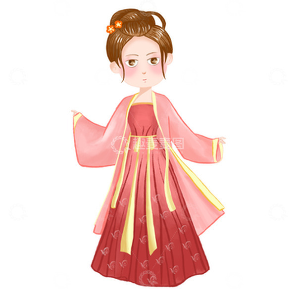 源文件下载【趣麦麦图】粉色温柔清新可爱古风人物手绘图