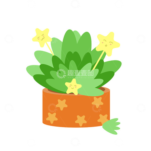 源文件下载【趣麦麦图】绿色小清新一盆花手绘图
