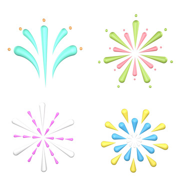 C4D彩色立体卡通炫彩烟花3D装饰图案