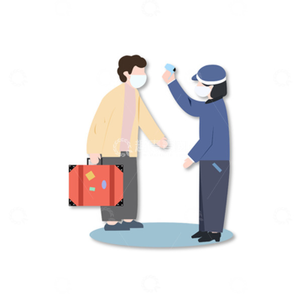 源文件下载【趣麦麦图】蓝色手绘卡通防疫工作人员疫情防控测量体温