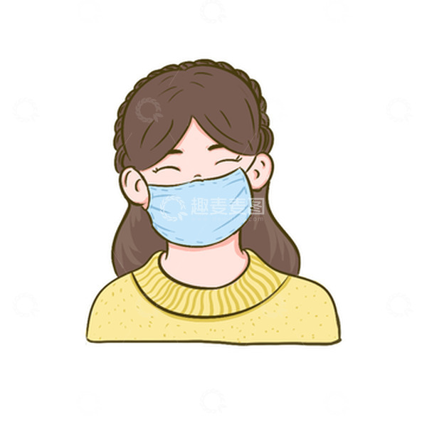 源文件下载【趣麦麦图】黄色手绘卡通疫情防控戴口罩女孩元素