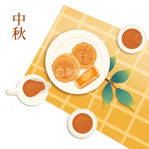 源文件下载【趣麦麦图】小清新手绘桌面俯视月饼插画元素