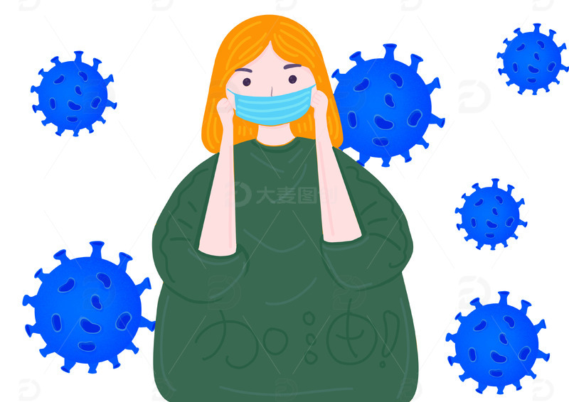 手绘新冠防护戴好口罩元素
