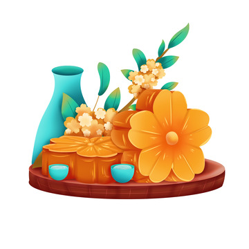 手绘秋天美食桂花糕装饰元素