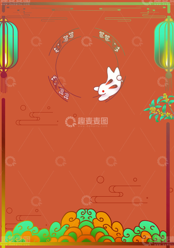 源文件下载【趣麦麦图】红色中国风手绘中秋节背景