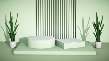 绿色小清新C4D立体场景banner背景