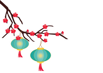 新中式梅花灯笼矢量插画