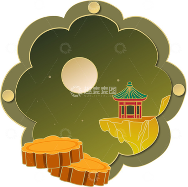 源文件下载【趣麦麦图】绿色手绘国风中秋素材