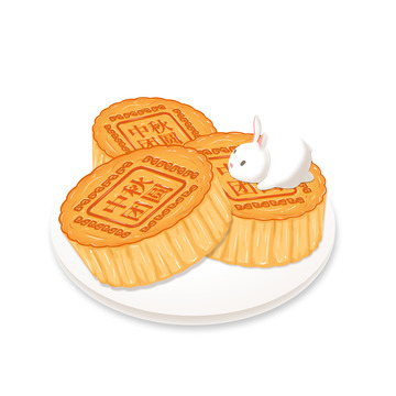 简约手绘月饼兔子中秋节元素