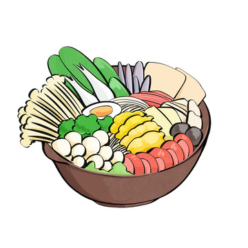 国潮拉面海鲜丸子麻辣烫美食丰盛手绘图