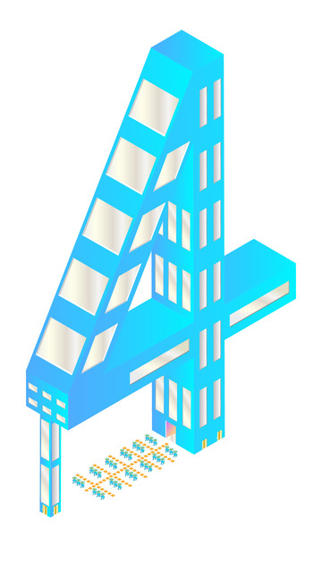 蓝色渐变科技感立体数字4大厦元素