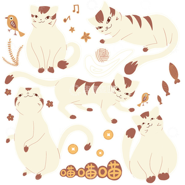 源文件下载【趣麦麦图】可爱的小猫咪插画贴纸元素