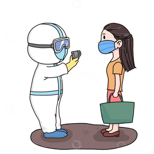 源文件下载【趣麦麦图】蓝白色安全防范量体温戴口罩医护手绘元素