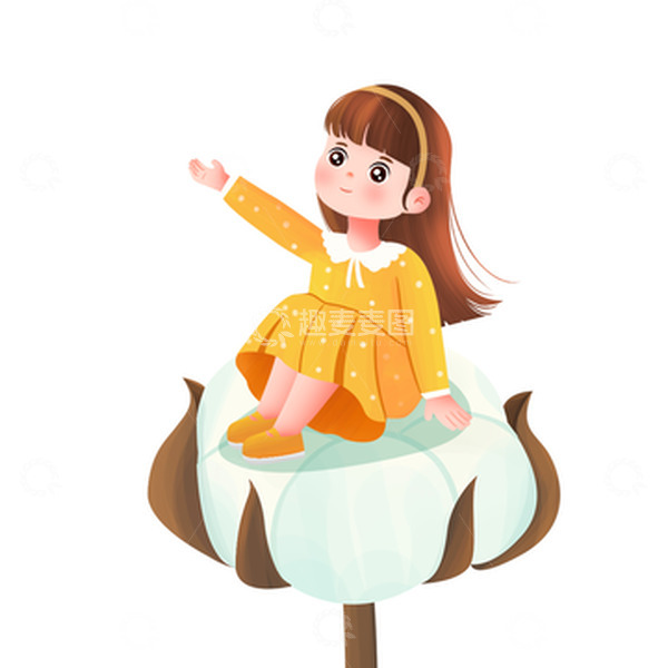 源文件下载【趣麦麦图】手绘寒露小女孩棉花坐在棉花上