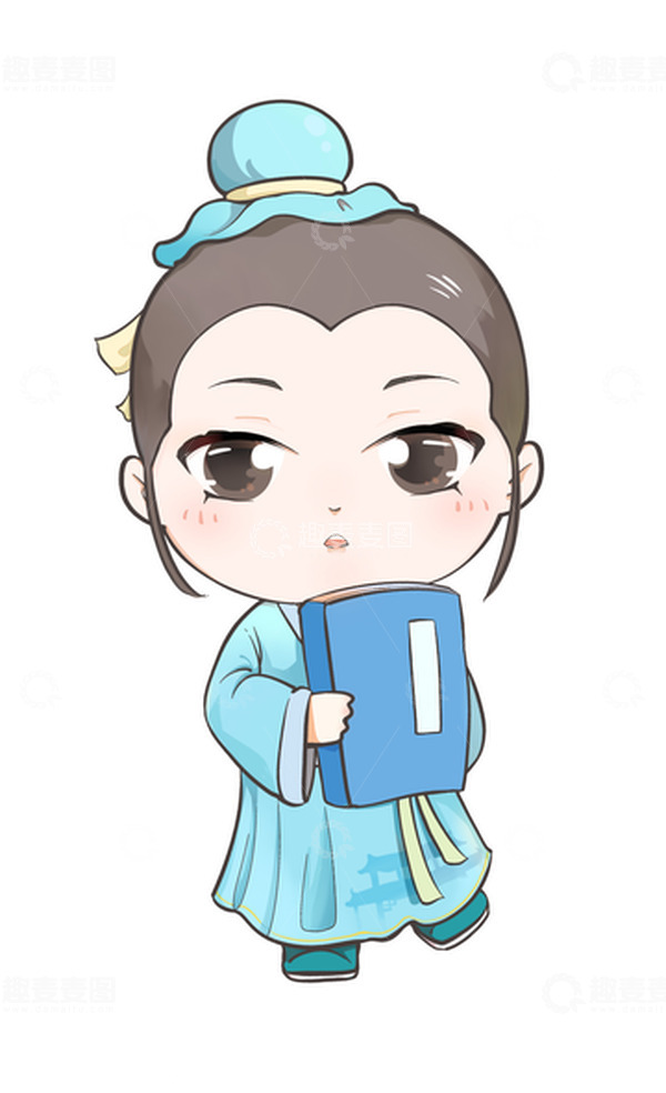 源文件下载【趣麦麦图】蓝色汉服小男孩书童中国风人物手绘图