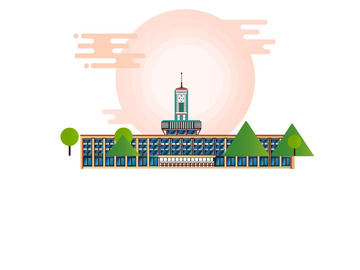 绿色清新火车站钟摆实景AI手绘矢量图