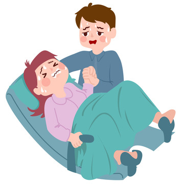 孕妈生产老公陪产卡通手绘图