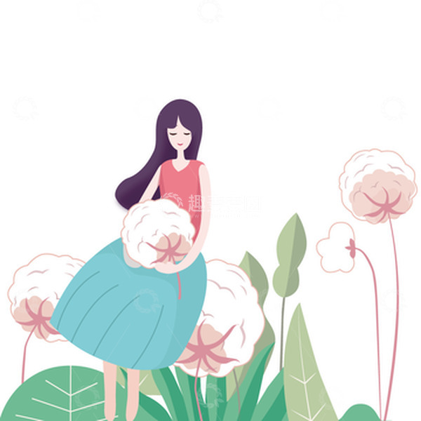 源文件下载【趣麦麦图】粉色蓝色 小清新 女孩棉花元素