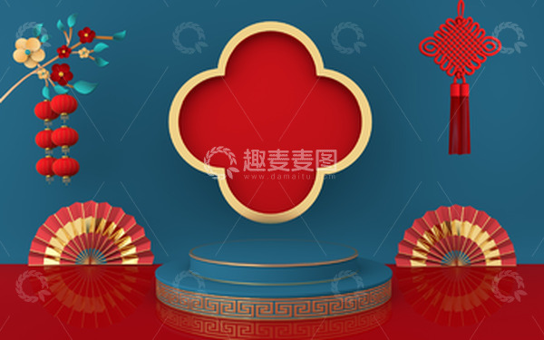 源文件下载【趣麦麦图】3D立体红色喜庆电商场景展台