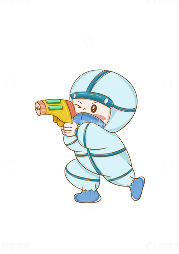 源文件下载【趣麦麦图】蓝色扁平风格测体温的防疫人员手绘图