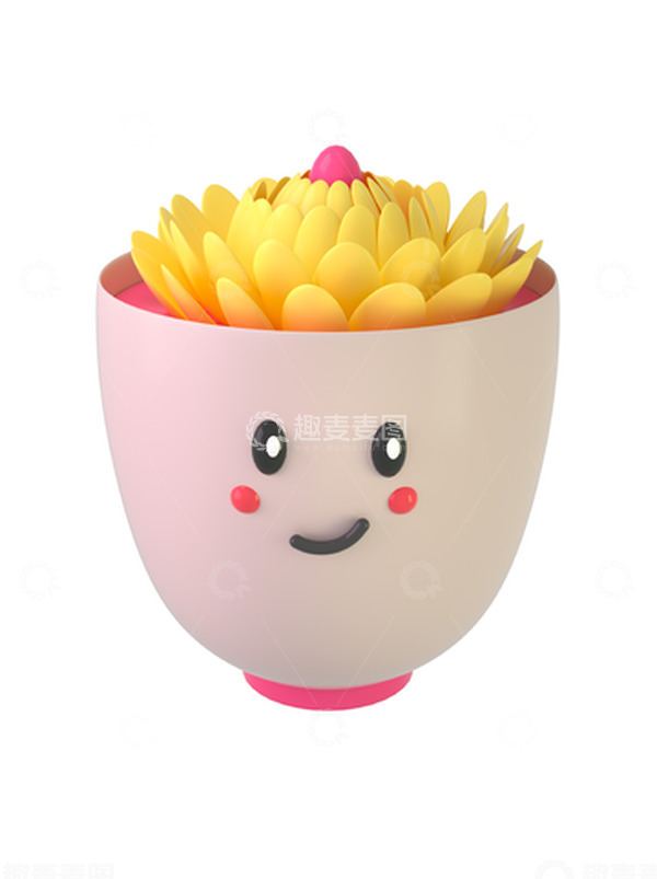 源文件下载【趣麦麦图】3D立体元素卡通盆栽可爱植物模型建模