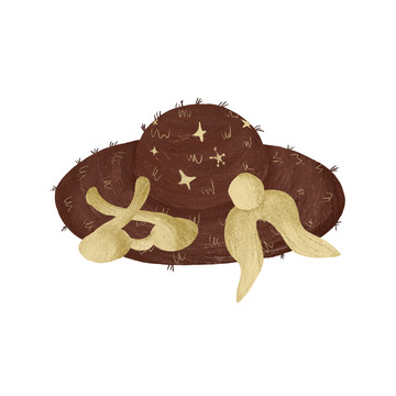 棕色手绘帽子肌理插画