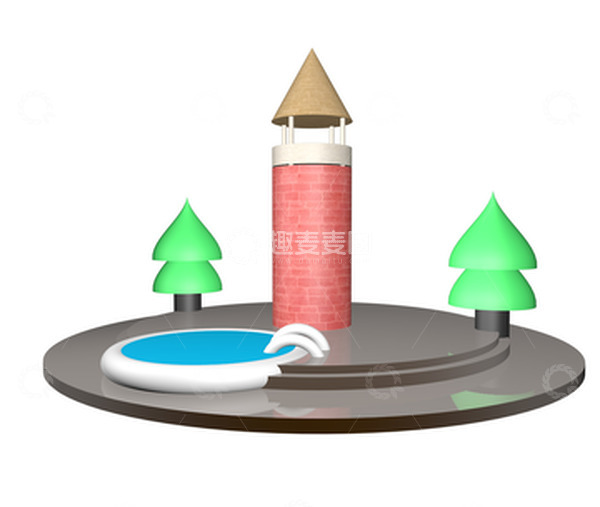 源文件下载【趣麦麦图】卡通小清新3D建模立体风景小玩具