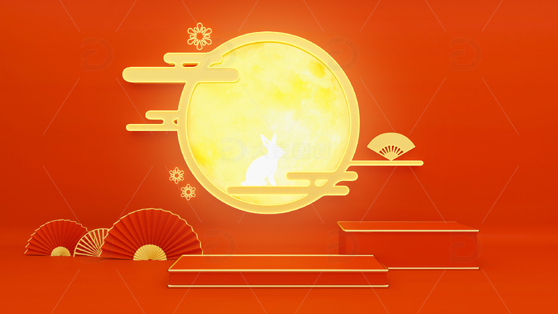 金黄色立体中秋节中国风电商背景图