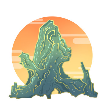 国风假山插画元素