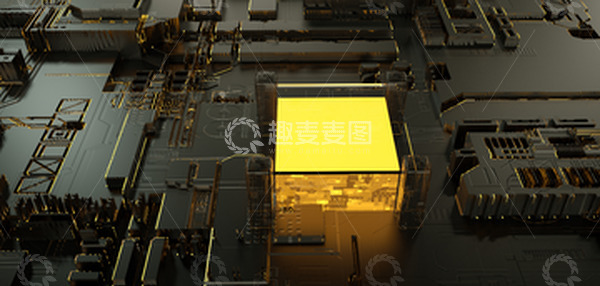 源文件下载【趣麦麦图】3D立体黄色灯条科技科幻电路板5G时代