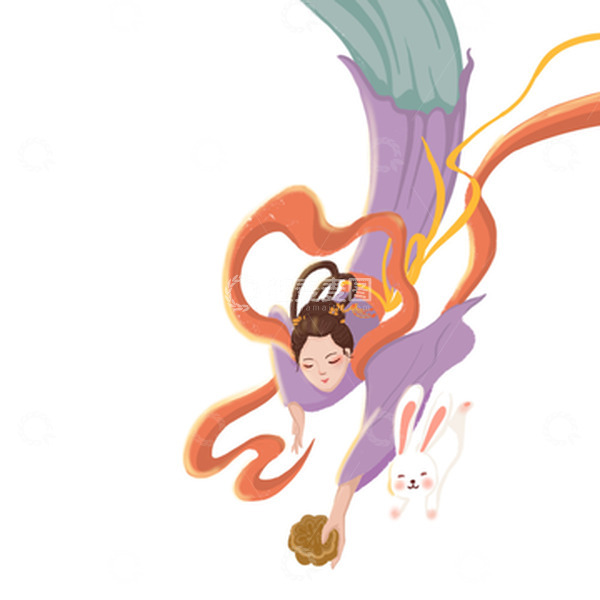 源文件下载【趣麦麦图】卡通中秋节嫦娥送月元素手绘图