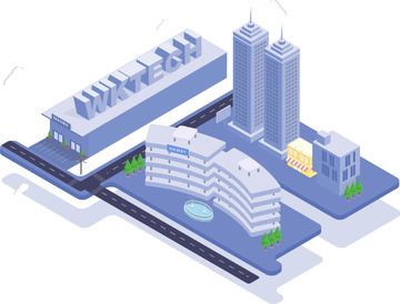 蓝色工厂2.5d建筑城市科研大楼