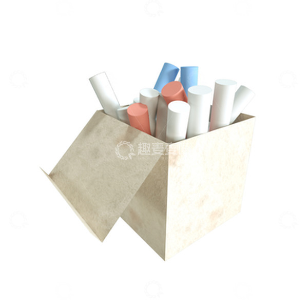 源文件下载【趣麦麦图】3D立体教具粉笔盒红白蓝粉笔开学季
