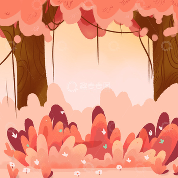 源文件下载【趣麦麦图】粉色梦幻森林立秋手绘图