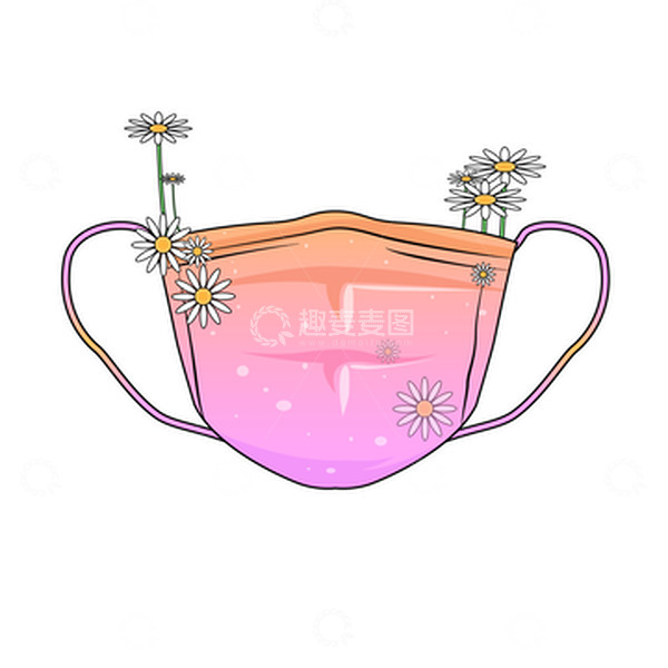 源文件下载【趣麦麦图】疫情防护渐变橘粉色雏菊清新口罩