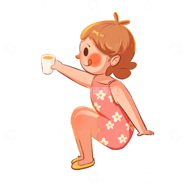 源文件下载【趣麦麦图】可爱女孩坐姿侧面吃饭儿童节手绘