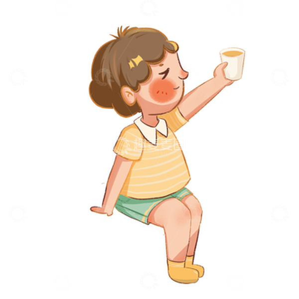 活泼快乐小朋友侧面坐姿吃饭儿童节手绘图