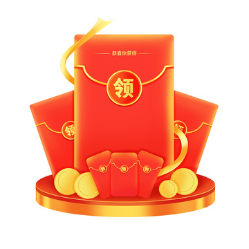 手机弹窗直播金币立体展台烫金红包电商装饰