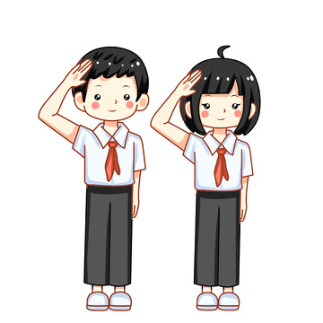 敬礼男孩女孩卡通人物