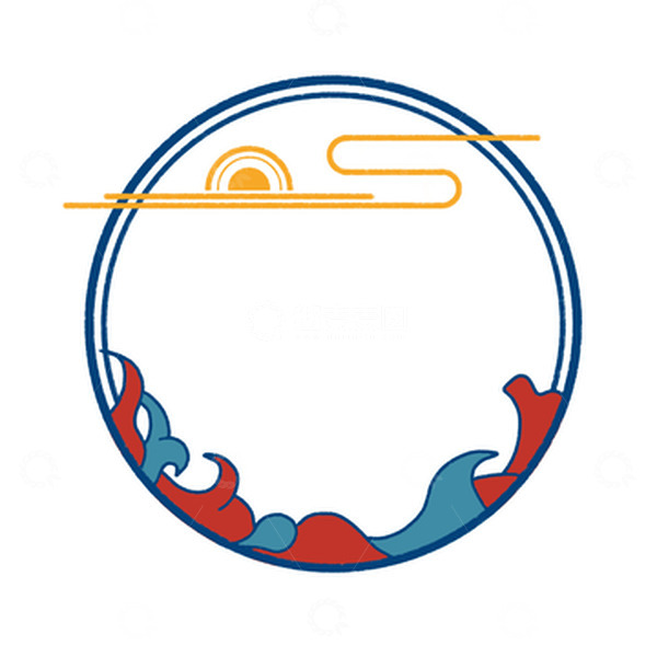 源文件下载【趣麦麦图】深蓝色国潮祥云浪花免抠头像框