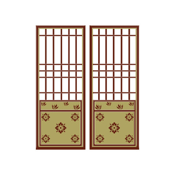 橙黄色古风建筑门窗