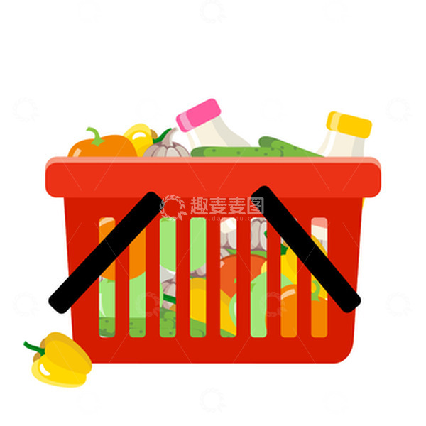 源文件下载【趣麦麦图】卡通矢量超市购物篮免抠元素