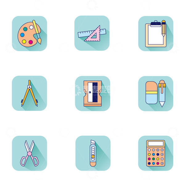 源文件下载【趣麦麦图】蓝绿色卡通开学季文具手绘图标