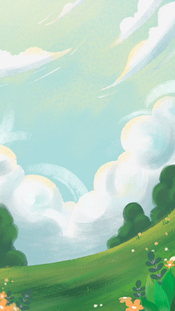 绿色郊外游玩草坪风景背景海报手绘图