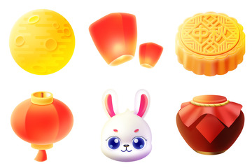 彩色渐变ui中秋月饼兔子icon图标设计